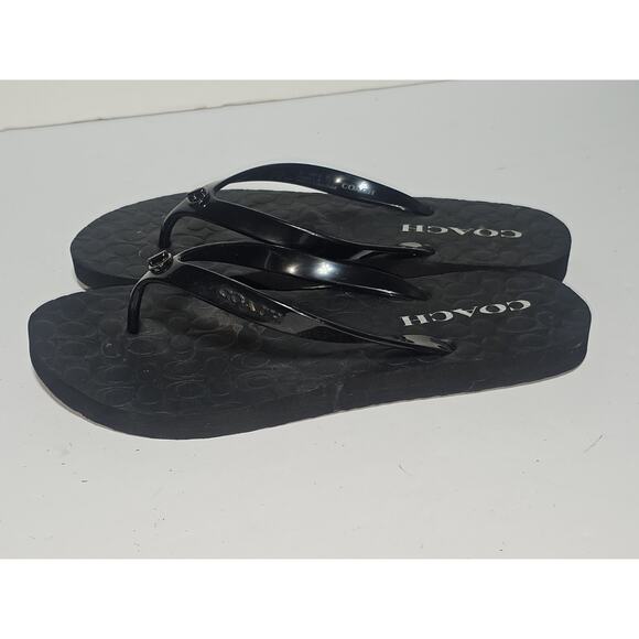 Coach ABBIGAIL Women's Black Jelly Signature Thong Sandals Flip Flops 7B - Picture 3 of 5